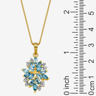 Womens Genuine Blue Topaz 18K Gold Over Silver Flower Pendant Necklace