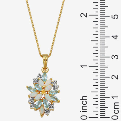 Womens Lab Created White Opal 18K Gold Over Silver Flower Pendant Necklace