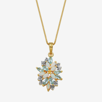 Womens Lab Created White Opal 18K Gold Over Silver Flower Pendant Necklace