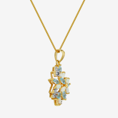 Womens Lab Created White Opal 18K Gold Over Silver Flower Pendant Necklace