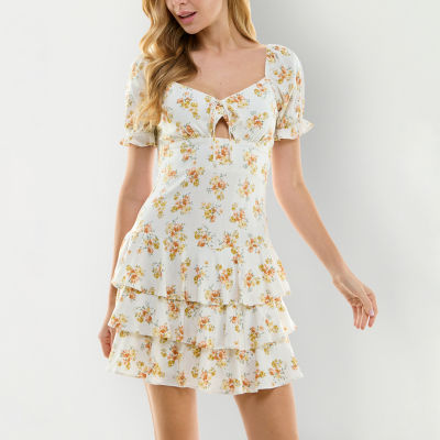 City Triangle Juniors Short Sleeve Floral Fit + Flare Dress