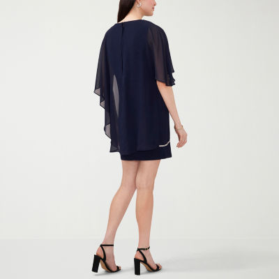 MSK Short Split Sleeve Embellished Cape Sheath Dress