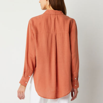 a.n.a Linen Womens Long Sleeve Oversized Button-Down Shirt