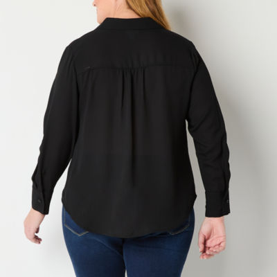 Liz Claiborne Plus Adaptive Womens Long Sleeve Easy-on + Easy-off Blouse