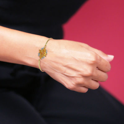 Lab Created Yellow Sapphire 18K Gold Over Silver Flower Bangle Bracelet