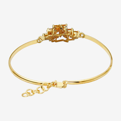 Lab Created Yellow Sapphire 18K Gold Over Silver Flower Bangle Bracelet