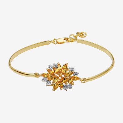 Lab Created Yellow Sapphire 18K Gold Over Silver Flower Bangle Bracelet