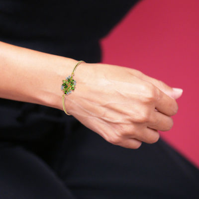 Genuine Green Peridot 18K Gold Over Silver Flower Bangle Bracelet