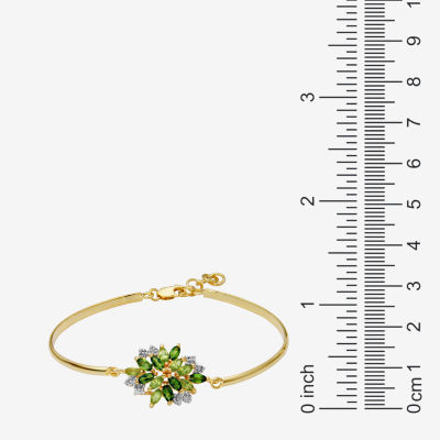 Genuine Green Peridot 18K Gold Over Silver Flower Bangle Bracelet