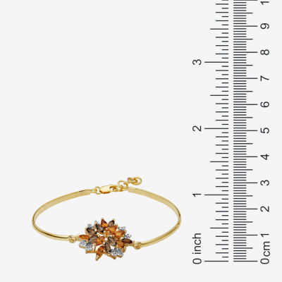 Genuine Yellow Citrine 18K Gold Over Silver Flower Bangle Bracelet