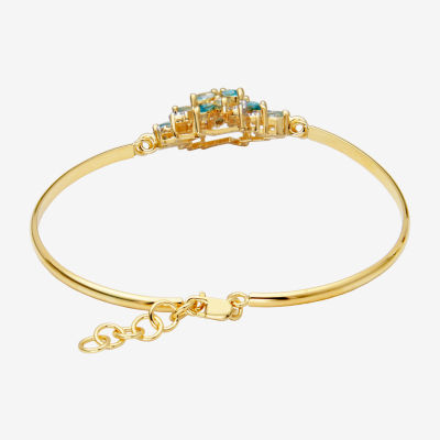 Genuine Blue Topaz 18K Gold Over Silver Flower Bangle Bracelet