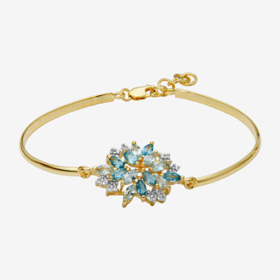 Genuine Blue Topaz 18K Gold Over Silver Flower Bangle Bracelet