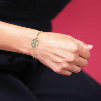 Womens Lab Created White Opal 18K Gold Over Silver Bangle Bracelet