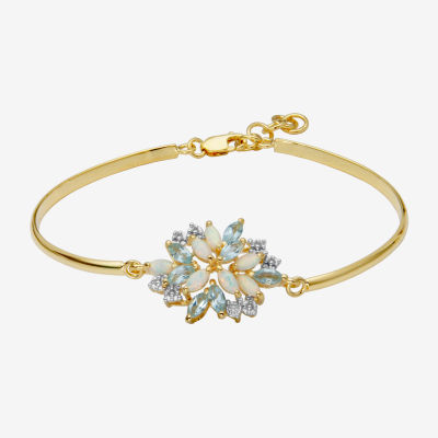 Lab Created White Opal 18K Gold Over Silver Bangle Bracelet