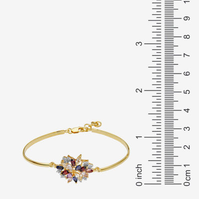 Genuine Purple Amethyst 18K Gold Over Silver Flower Bangle Bracelet