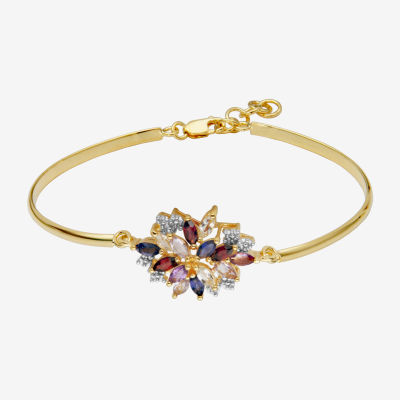 Genuine Purple Amethyst 18K Gold Over Silver Flower Bangle Bracelet