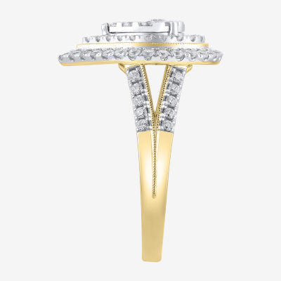 (H-I / I1) Womens 1 CT. T.W. Lab Grown White Diamond 10K Gold Pear Halo Cocktail Ring