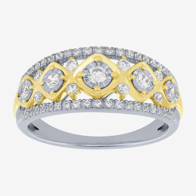 (H-I / I1) Womens 1/2 CT. T.W. Lab Grown White Diamond 10K Two Tone Gold Band