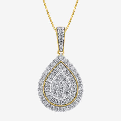 (H-I / I1) Womens 1 CT. T.W. Lab Grown White Diamond 10K Gold Pear Pendant Necklace