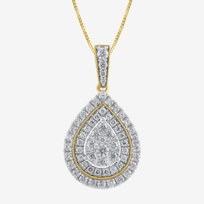 (H-I / I1) Womens 1 CT. T.W. Lab Grown White Diamond 10K Gold Pear 18 Inch Pendant Necklace