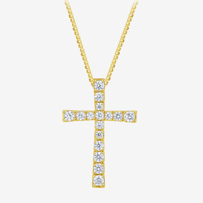 H-I / I1) Womens 1/ CT. T.W. Lab Grown White Diamond 10K Gold Cross Pendant Necklace