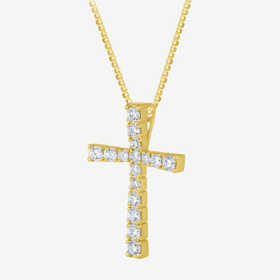 H-I / I1) Womens 1/ CT. T.W. Lab Grown White Diamond 10K Gold Cross Pendant Necklace