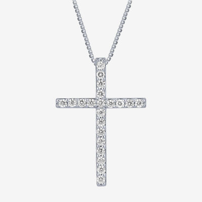 (H-I / I1) Womens 1/4 CT. T.W. Lab Grown White Diamond 10K Gold Cross 18 Inch Pendant Necklace