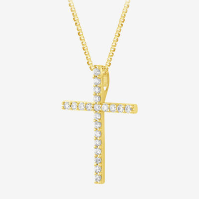 H-I / I1) Womens 1/ CT. T.W. Lab Grown White Diamond 10K or Yellow Gold Cross Pendant Necklace