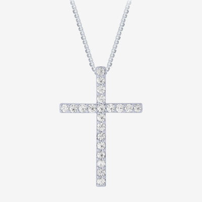 (H-I / I1) Womens 1/2 CT. T.W. Lab Grown White Diamond 10K Gold 10K White Gold Cross 18 Inch Pendant Necklace