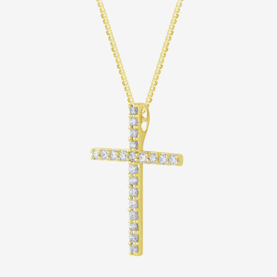 (H-I / I1) Womens 1/2 CT. T.W. Lab Grown White Diamond 10K Gold Cross 18 Inch Pendant Necklace