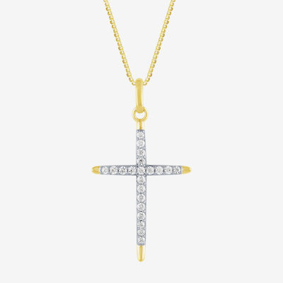 (H-I / I1) Womens 1/2 CT. T.W. Lab Grown White Diamond 10K Two Tone Gold Cross Pendant Necklace