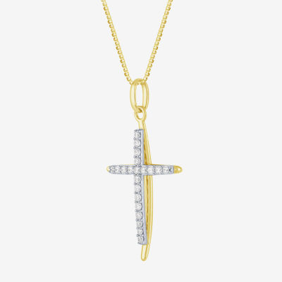 (H-I / I1) Womens 1/2 CT. T.W. Lab Grown White Diamond 10K Two Tone Gold Cross Pendant Necklace