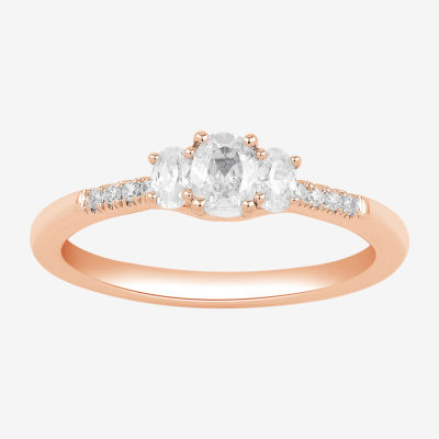 Love Lives Forever (H-I / Si2) Womens 1/2 CT. T.W. Lab Grown White Diamond 10K or 14K Gold Oval Side Stone 3-Stone Engagement Ring