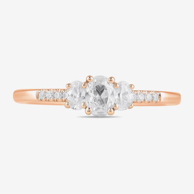 Love Lives Forever (H-I / Si2) Womens 1/2 CT. T.W. Lab Grown White Diamond 10K or 14K Gold Oval Side Stone 3-Stone Engagement Ring