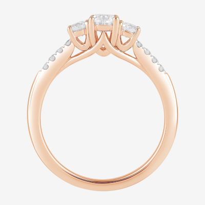 Love Lives Forever (H-I / Si2) Womens CT. T.W. Lab Grown White Diamond 10K Gold Oval Side Stone 3-Stone Engagement Ring