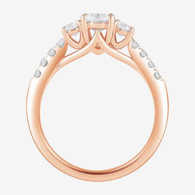 Love Lives Forever (H-I / Si2) Womens 1 1/2 CT. T.W. Lab Grown White Diamond 10K Gold Oval Side Stone 3-Stone Engagement Ring