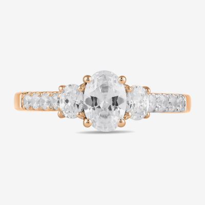 Love Lives Forever (H-I / Si2) Womens 1 1/2 CT. T.W. Lab Grown White Diamond 10K Gold Oval Side Stone 3-Stone Engagement Ring