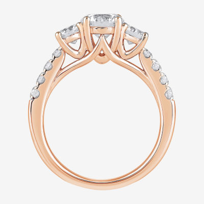 Love Lives Forever (H-I / Si2) Womens 1/2 CT. T.W. Lab Grown White Diamond 10K Gold Round Side Stone 3-Stone Engagement Ring