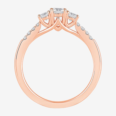 Love Lives Forever (H-I / Si2) Womens 3/ CT. T.W. Lab Grown White Diamond 10K Gold Round Side Stone 3-Stone Engagement Ring