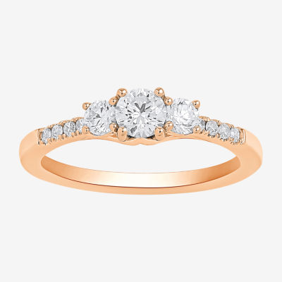 Love Lives Forever (H-I / Si2) Womens 1 1/ CT. T.W. Lab Grown White Diamond 10K Gold Round Side Stone 3-Stone Engagement Ring