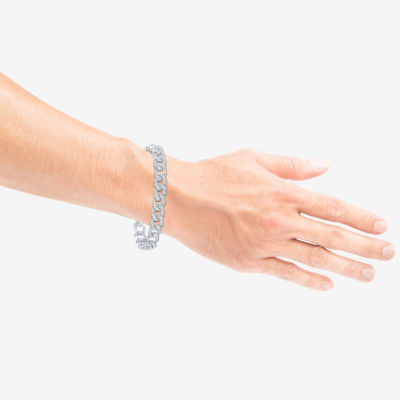 14K White Gold 8 1/2 Inch Semisolid Curb Chain Bracelet