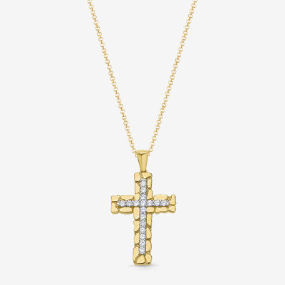 Mens 1 CT. T.W. Natural White Diamond 10K Gold Cross Pendant Necklace