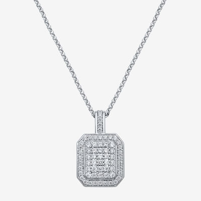 Mens 2 CT. T.W. Natural White Diamond 14K White Gold Cushion Pendant Necklace