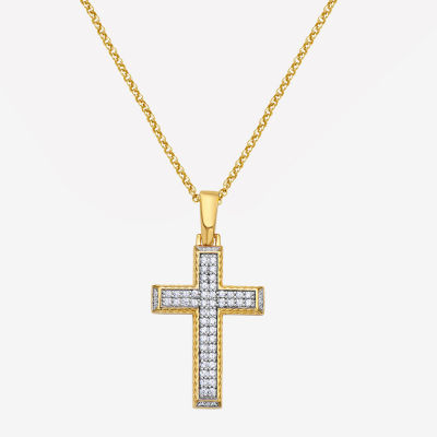 Mens 1 CT. T.W. Natural White Diamond 10K Gold Cross Pendant Necklace