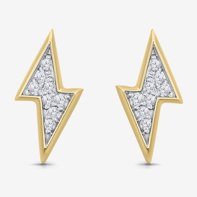 1/4 CT. T.W. Natural Diamond White Diamond 10K Gold 17.1mm LIghtning Bolt Stud Earrings