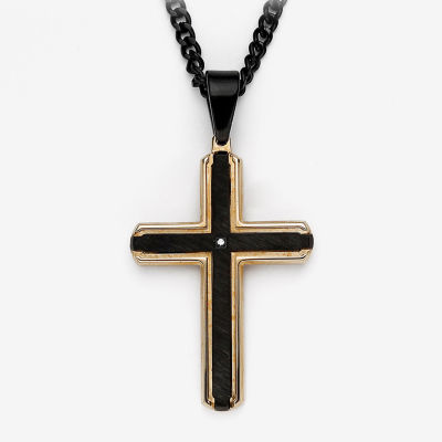 Mens Diamond Accent Natural Diamond Stainless Steel Cross Pendant Necklace