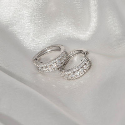 Diamonart Womens Cubic Zirconia Sterling Silver 17.1mm Hoop Earrings