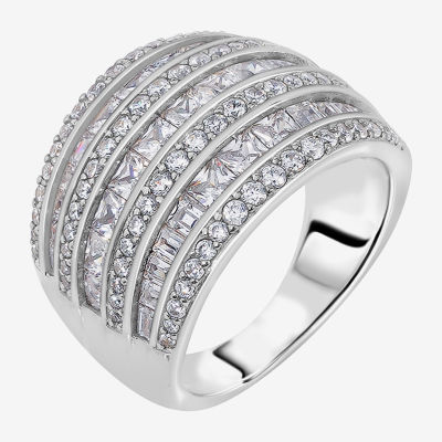 Womens White Cubic Zirconia Sterling Silver Dome Cocktail Ring