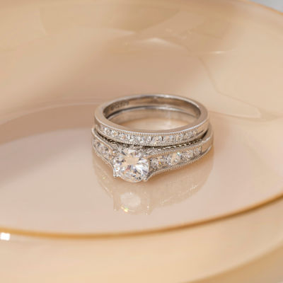 Diamonart Womens Cubic Zirconia Sterling Silver Bridal Set
