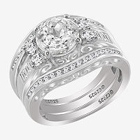 Diamonart Womens White Cubic Zirconia Sterling Silver Bridal Set, 7, Sterling Silver